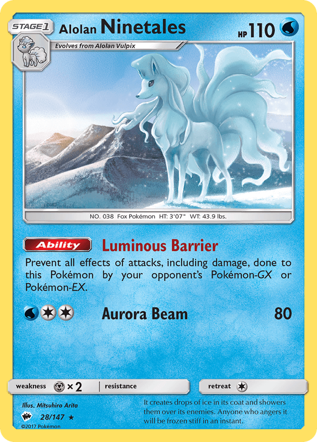 Alolan Ninetales #28 from Burning Shadows — recent eBay sold price: $2.99