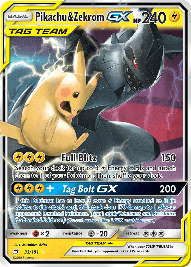Pikachu & Zekrom-GX #33 from Team Up — recent eBay sold price: $119.44