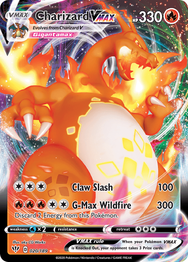Charizard VMAX #20 from Darkness Ablaze — recent eBay sold price: $224.59